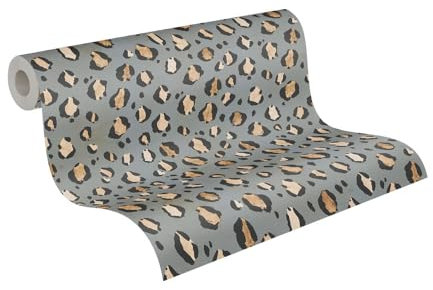Livingwalls Anna D'Andrea Non-Woven Wallpaper Animal Wallpaper 10,05 m x 0,53 m - Grey, Beige, Black - Leopard Print Wallpaper - 782162