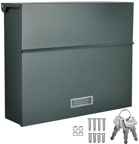 ALSTEN TECH Designer Briefkasten personalisiert mit Familienname Straße und Hausnummer Wandbriefkasten Postkasten ohne Zeitungsfach Anthrazitgrau Matt RAL 7016 A4/C4 geeignet