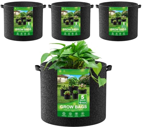 Pots de en Tissu – 4 Sacs de Culture en Tissu | Sac de Culture Portable épais | Rangement de Pot de Fleurs Non tissé | Conteneur de Tissus de Plantation avec poignées pour Plantation de Fleurs