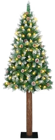 vidaXL Árbol de Navidad Delgado con 300 LED con Soporte Verde y 210 cm, Árbol de Navidad de PVC en Forma de Cono, Decorativo y Compacto para Sala, luz LED Blanca cálida, Fiesta al Aire Libre