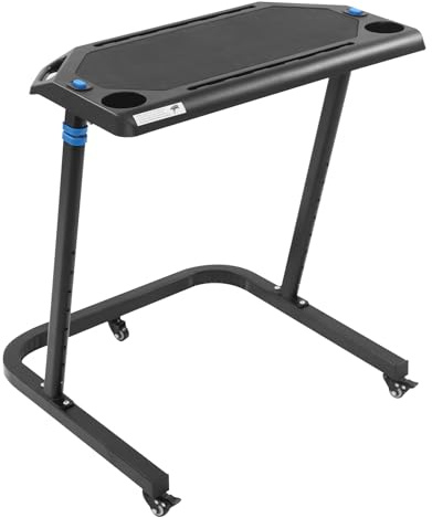 Rollentrainer Tisch Indoor-Cycling-Schreibtisch Mit Feststellbare Rollen HöHenverstellung Schreibtisch Einer Rutschfesten Gummierten ArbeitsfläChe 2Aussparungen FüR Tablet Oder Smartphone 2GeträNkehal