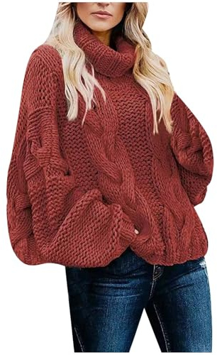 TBloevwlh Vintage Zopfstrick Strickpulli Grobstrick Herbst Pulli Damen Pullover Strickpullover Casual Lose Langarm Oversize Rundhals Knit Jumper Sweater Tops Strickwaren Klassischer Elegant