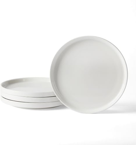 Jiwoo Frühstücksteller & Dessertteller Set 4er Ø21 cm aus Modern Bone China | Teller Set mit erhöhtem Rand – ideal für Kuchen, Gebäck & Snacks, mikrowellen- & spülmaschinengeeignet