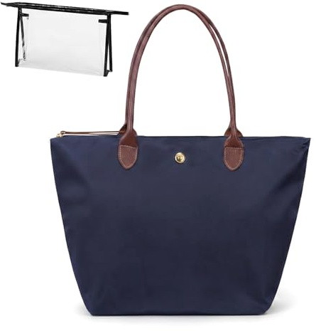 Nhgkju Damen Umhängetasche & Kosmetiktasche Set, 44x30x18cm Faltbare Handtasche Große Kapazität mit Transparenter PVC Makeup Tasche, Nylon Schulhandtasche für Alltag, Reise