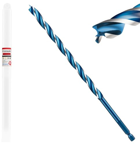 Keewaki 12mm x 230mm 3-Flute Auger Drill Bit for Wood – Extra Long Wood Drill Bits with Hex Shank, Heavy Duty Spiral Bit for Fast & Clean Deep Hole Drilling in Timber