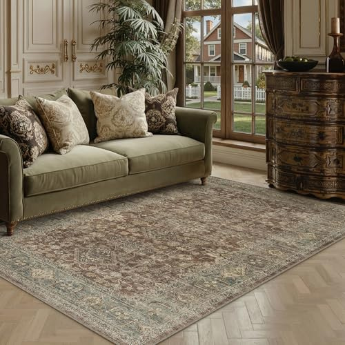 PureCozy Vintage Teppich Wohnzimmer 120x170cm Rot Schlafzimmer | Wohnzimmerteppich Waschbarer Carpet,Weich Rutschfest Teppiche,Esszimmer Büro Kurzflor Groß Tepich Carpets Rug