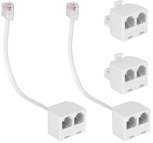 BTFO 4stk Telefonkabel Splitter, RJ11 6P4C Telefonkabel Adapter Splitter 1 Stecker auf 2 Buchsen für Telefon Faxgerät oder Andere RJ11-Schnittstellengeräte (Weiß)
