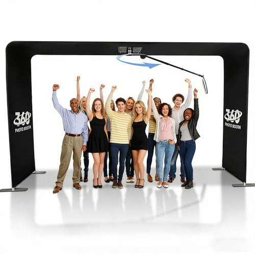 360 Photo Booth, Automatische Spin Kamera Selfie Plattform mit LED Ringlicht, Full Body Spin Rotierender Video Booth Stand für bis zu 15 Personen