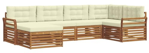vidaXL Outdoor-Sofagarnitur mit Kissen 6 pcs Natur und Creme, Moderner Outdoor-Sofa, robuster Sitzecke für Garten, bequemer Lounge für die Terrasse