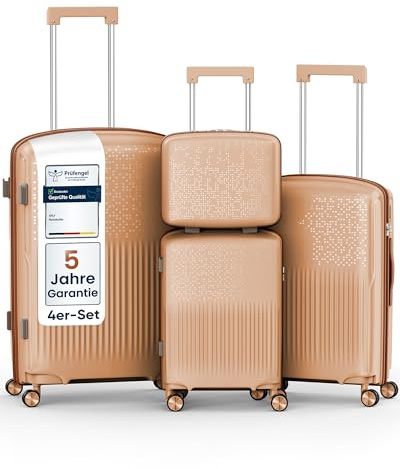 4FLY Leichter Hartschalen-Reisekoffer Set 4-teilig (S/M/L/XL) – Koffer Set mit TSA-Schloss, 4 Spinner-Doppelrollen & Aluminium-Teleskopgriff, Set mit Beauty Case, Handgepäck & Aufgabegepäck