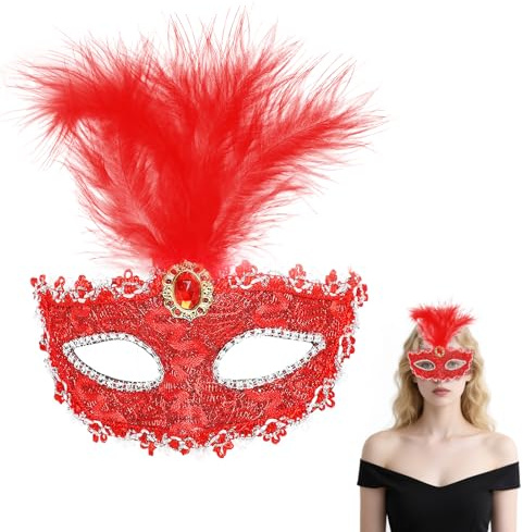 Hshenjhu Venezianische Maske, Maskerade Augenmaske, Feder Spitzen Maskenmaske, Spitze Masken Damen für Fasching Maskenball Karneval Abendkleid Party Hochzeit Halloween Kostümzubehör