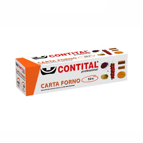 CONTITAL Carta Forno Rotolo 40 cm x 50 mt | Accessori Cucina Essenziali per Cucinare, Carta da Forno Pratica con Astuccio, Ideale per Alimenti e Forno
