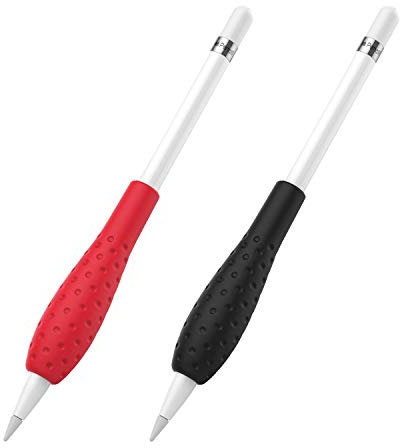 MoKo - Funda de Silicona para Apple Pencil (diseño antirodado, Forma Triangular ergonómica), Funda Blanda de Silicona para Apple Pencil 1st / 2nd Generation, Color Negro y Rojo