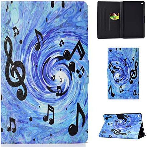 Bspring Case for Kindle Fire HD 8 Tablet Slimshell Colourful Pattern PU Leather Book Flip Cases and Covers Built in Kickstand with Auto Wake Sleep Credit ID Card Holder(Blue sheet music)