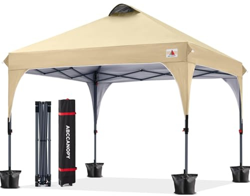 ABCCANOPY Pop Up Pavillon UV Schutz, Beige 3x3m | wasserdichtes 300D Polyester, inkl. Rolltragetasche, 4 Gewichtstaschen, 4 Seile, 4 Pfähle, für Garten & Strand