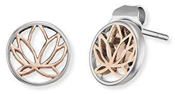 Engelsrufer Lotus Ohrstecker ERE-LILLOTUS-BI-ST, rhodiniertes 925 Sterlingsilber, Bicolor Roségold Silber, Butterfly-Verschluss, 1 x 1 cm