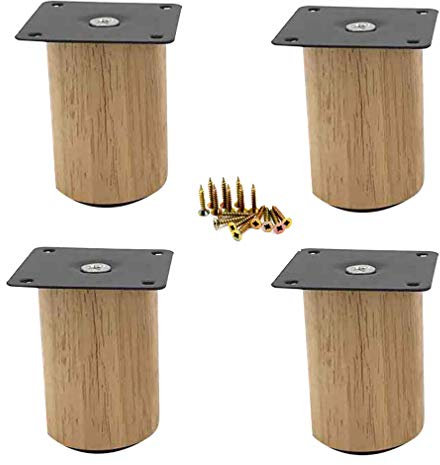 4x Pieds de Meubles en Bois Massif,Pattes de Canapé-Lit de Rechange,Pied de Meuble TV Rond DIY,Moderne Table Basse Placard Table de Chevet Jambes,avec Accessoires de Montage,Bois d'hévéa (12cm/4.7)