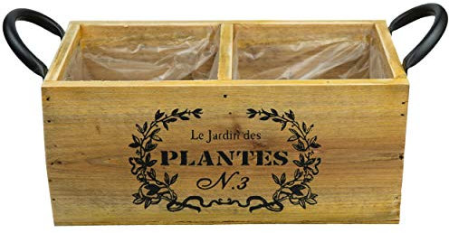 HRB 2-fach Blumenkasten Pflanzen eckig Vintage, Topf mit Innenfolie ideal als Kräutergarten, Holzkiste für die Anzucht von Blumen, Blumentopf mit hübscher Aufschrift