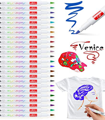 Baozun 24 Stück Textilstifte Textilmarker Waschmaschinenfest Stoffmalstifte Waschfest Permanent Stoffmalfarben Stifte für T Shirt, Jutebeutel, Stoffbeutel