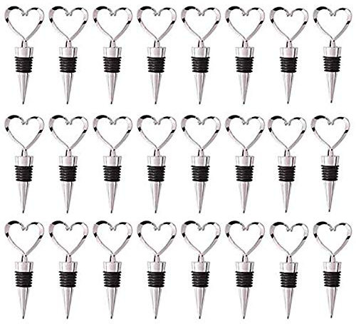24 Pack Love Design Tappi per Bottiglie di Vino Un Forma di Cuore e Bevanda con Borsa Trasparente Bianca per Matrimoni, Feste