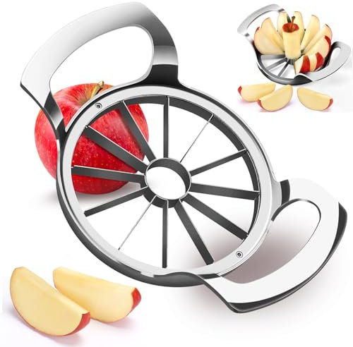 AUBENR 4.72 Inch Extra Large Apple Slicer with 12 Blades - Professional Heavy Duty Apple Cutter -304 Stainless Steel Apple Corer Tool - Sharp Apple Slicer and Corer - Easy to Use - Dishwasher Safe