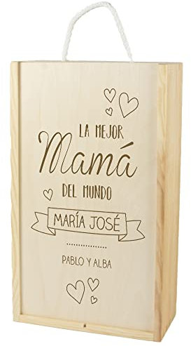 CALLE DEL REGALO Caja de madera para dos botellas, personalizada para mamás