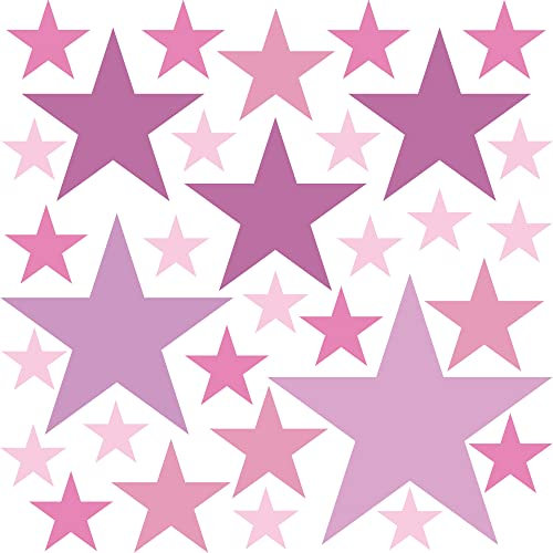 PREMYO 32 Sterne Wandsticker Kinderzimmer Mädchen Jungen - Wandtattoo - Wandaufkleber Selbstklebend Pastell Rosa