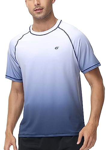 YuKaiChen Men's UPF 50+ Rash Guards Short Sleeve Swim Shirts Quick Drying Sun Protection Rash Vest White Gradient Navy M