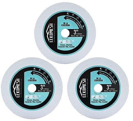 LEKOMESH Diamant Trennscheiben für Glas - 3 Stücke 75mm x 10mm Glasschneidescheibe Sägeblatt zum Schneiden von Glas, Jade, Kristall, Weinflaschen, Fliesen