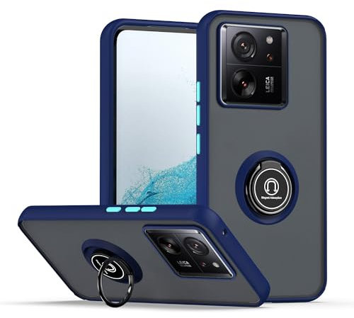 XINYEXIN Coque pour Xiaomi 13T / Xiaomi 13T Pro, Etui Téléphone Antichoc avec Anneau de Support, Hard PC et TPU Bumper Mat Translucide Case Cover - Bleu Royal