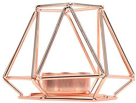 Fuerdich Petits Bougeoirs Géométriques Photophores, Bougeoirs Ajourés en Fer De Style Nordique pour Décoration Artistique De Table De Maison(Or Rose)