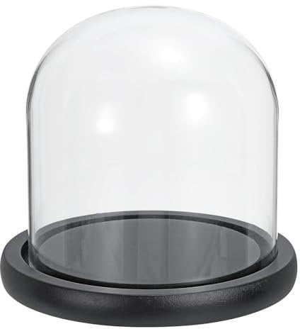 PATIKIL 6.1x5.9 Clear Cloche Glass Dome, Glass Bell Jar Display Case Tabletop Centerpiece with Black Wooden Base for Christmas Home Decor