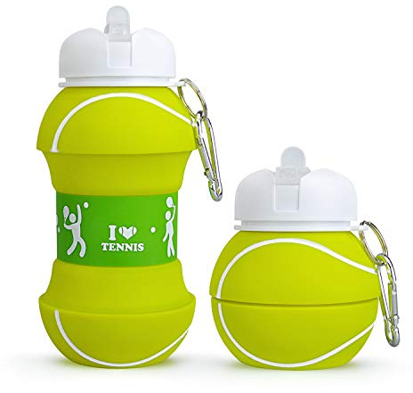 Wolobox Sports Silicone Water Bottle – Collapsible Water Bottle for Children, Girls and Adults, Compact, BPA-Free, Resistant Capacity 550 ml Outdoor Portable School Games, Dishwasher Safe (Tennis)