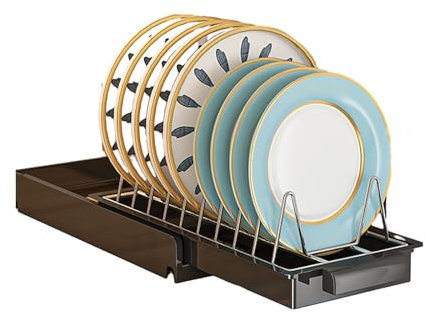BORDSTRACT Organiseur D'armoire Coulissant En Acier Inoxydable, étagères Coulissantes Multifonctions Pour Assiettes Et Couverts, Solution De Rangement Pour Placard De Cuisine(noir)