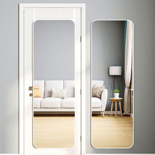 Warmiehomy Over Door Mirror Full Length, White Wall Mounted Mirror, 37 * 147cm Door Hung Mirror, Full Body Mirror with Metal Framed Long Mirror for Living Room or Dressing Bedroom