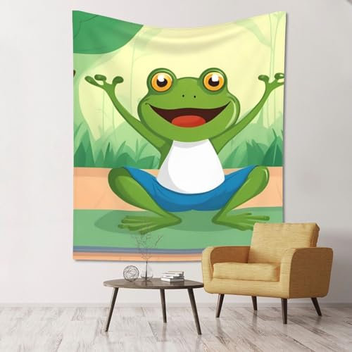 Yyhwhjde Niedlicher lustiger Yoga-Bild mit Frosch-Motiv, strapazierfähig, 152,4 x 130,9 cm, geeignet für Wandbehang, Schlafsaal, Wanddekoration