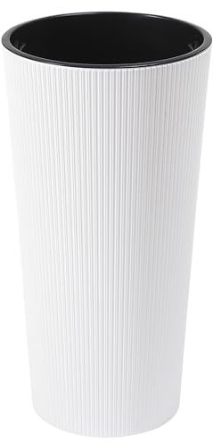 Dehner Blumentopf Lilia, Pflanztopf Indoor, Pflanzkübel recycelt, ca. Ø 25.5 cm, Höhe 46.6 cm, Kunststoff, weiß