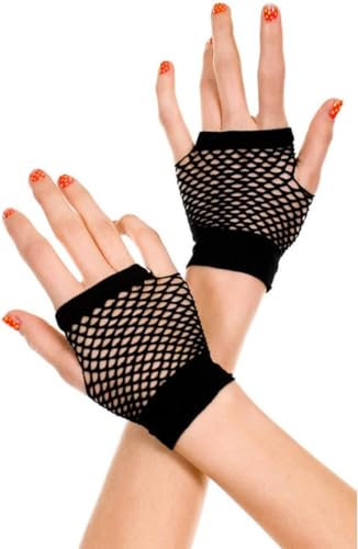rayinblue Fingerlose Fischnetz-Handschuhe Diva für Damen, schwarz, 80er-Jahre, Retro, Vintage, Nylon, dehnbare Netz-Handschuhe für Kinder, Mädchen, Tanz, Disco, Kostüm, Partys, Zubehör, Zubehör, kurz,