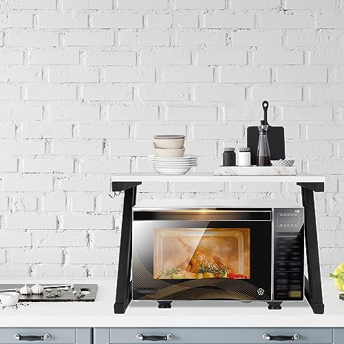 HUOLE Étagère pour Micro-Ondes, Structure en métal avec étagère en Bois MDF et tiroir Organisateur, Porte-ustensiles de Cuisine, (57 * 38 * 38 cm Z-marbre)