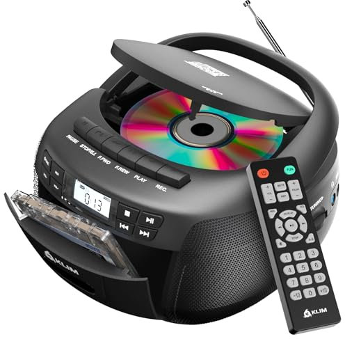 KLIM Lettore CD + Lettore Cassette Audio, AM/FM Radio Bluetooth, Stereo CD Player, Remota, Registrazione Su Nastro, USB Drive, AUX, Radio CD Stereo Casa Alimentazione AC/DC