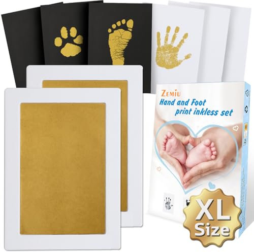 Zemiu Set Di Impronte e Impronte Digitali per Bambini,Kit Impronte Neonato 2Pcs Impronte di Mani e Piedi Cuscinetto del Timbro SenzaTocco non Tossici Sicuri,Kit Impronta Cane/Gatto-Oro