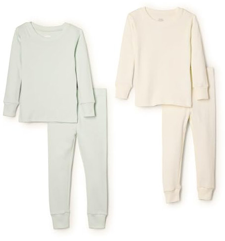 Amazon Essentials x Sofia Grainge Pigiami in Cotone Aderenti Unisex Bimbi, Pacco da 2, Avorio/Verde Pallido, 18 Mesi