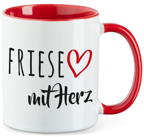 Huuraa Teetasse Friese mit Herz Geschenk 330ml Rot Friese Präsent