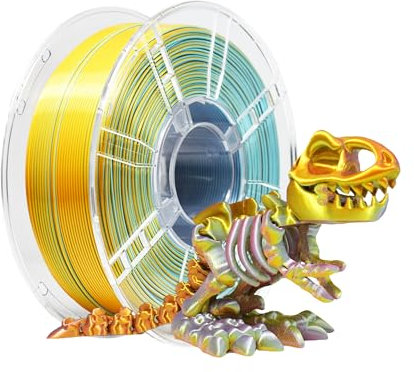 iBOSS Seide PLA+ Filament 1.75mm, 3D Drucker Seide Filament 1kg (2.2LBS), Seiden Grün & Orange & Gold Dreifarbiges Coextrusion PLA Plus Shiny Filament +/-0.02mm, Passen die meisten FDM Drucker