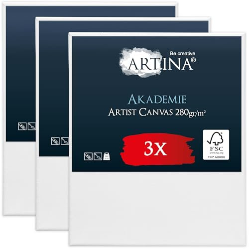 Keilrahmen Leinwand zum Bemalen 50x60 cm – Artina FSC® 3er Set Leinwand Keilrahmen Leinwände für Acrylfarben Canvas 100% Baumwolle – bespannte Keilrahmen Leinwände zum malen Acryl Leinwand Rahmen