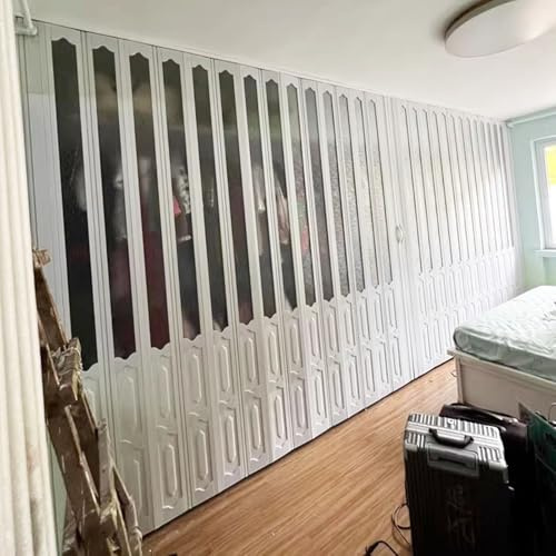 Porta a Soffietto da Interno Porte Pieghevoli per Armadio di Colore Bianco, Telaio in PVC Effetto Legno e Porta a Soffietto in Acrilico Satinato, Porte a Soffietto Multiple Interne, 78 80 di Altezza(7