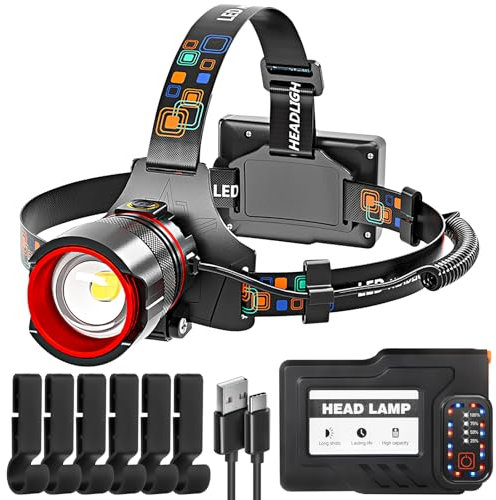 ChicDwell Head Torch Rechargeable, 80000LM Super Bright LED Headlamp with Motion Sensor,10500mAh Battery Powered Headlight,11 Modes 125° Adjustable Head Lamp