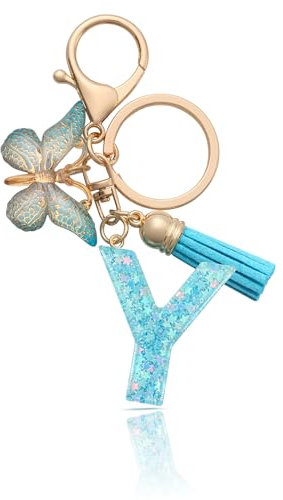 MORSUNBELA Schlüsselanhänger Buchstabe Mädchen Keychain mit Anfangsbuchstabe Schlüssel Anhänger mit Buchstaben für Frauen Damen Blau Y