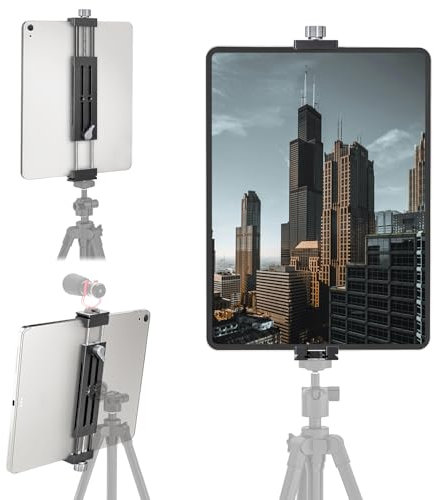 Cenawin Tablet-Stativ-Adapter, Aluminium Tablet-Stativhalterung mit Kaltschuh, 2 Arca-Swiss-Aufnahmen, 3 1/4-Gewinde, Stativklemme für iPad Pro Air, 4,7-14 Tablets und Smartphones
