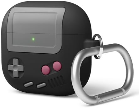 elago AW5 Compatibile con Cover per AirPods 4 (2024) - Custodia Compatibile con Apple AirPods 4, Design Classico di Console di Gioco Portatile Retrò, Moschettone Incluso (Nero)